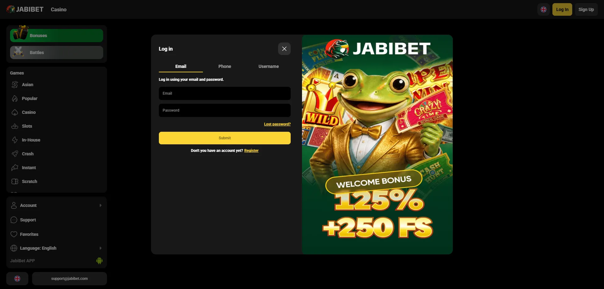 Jabibet casino account verification and email activation process